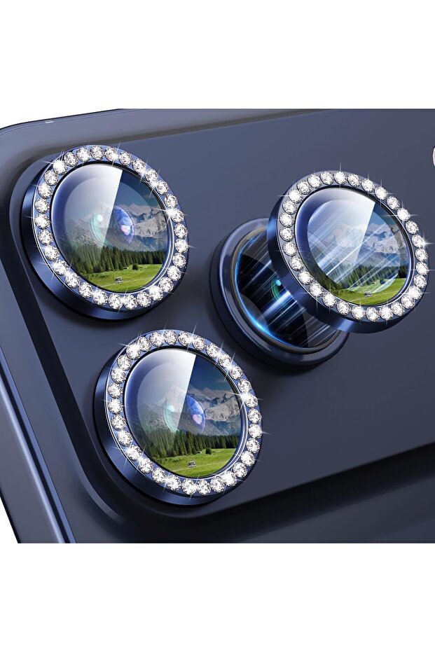 واقي عدسة الكاميرا متوافق مع هاتف iPhone 17 Pro Max وIphone 17 Pro، مصنوع من حجر الألماس باللون الأزرق