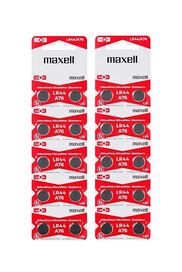 Maxell LR44 A76 20 Piece Battery Set Silver
