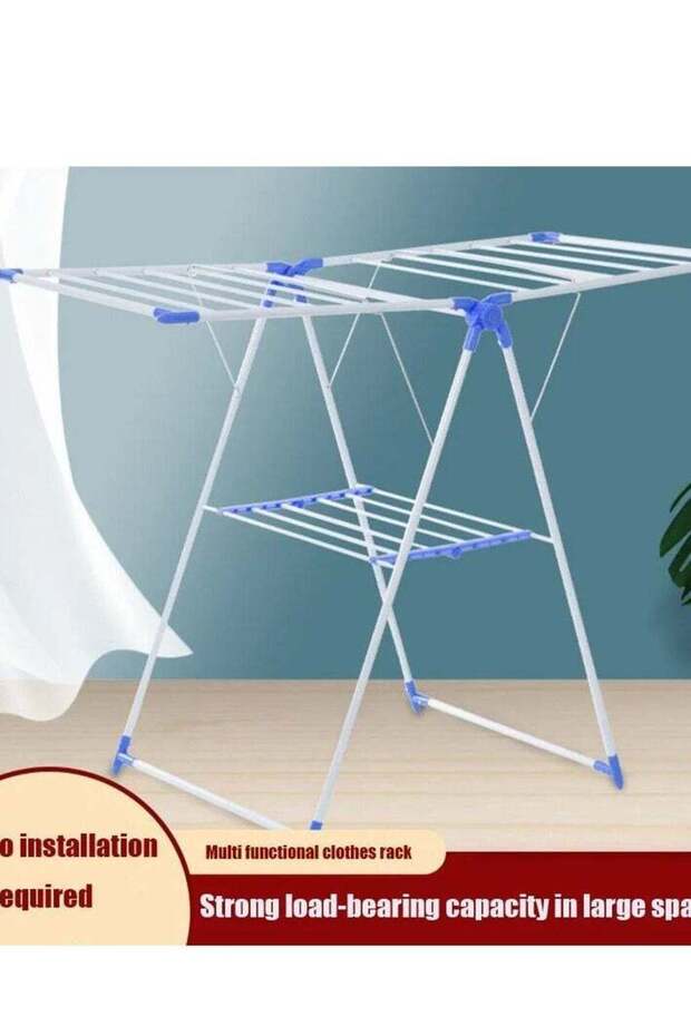 2-Level Foldable Indoor/Outdoor Clothes Drying Rack Height-Adjustable Wings Portable Dryer for Clot