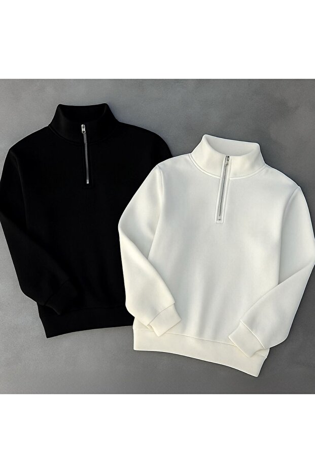 2Likombin Half Zipper Cotton Black Sweat-Padded Cotton 3 Threads