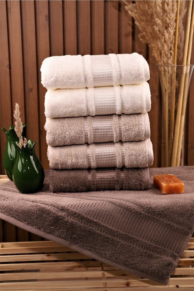 Colorist 6-Pack of Cotton Highly Water Absorbent 50*90 Hand and Face Towels Cream-Brown-Beige