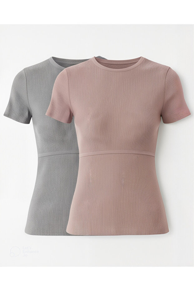 2-Piece Knitwear Breastfeeding T-Shirt - Pink & Gray