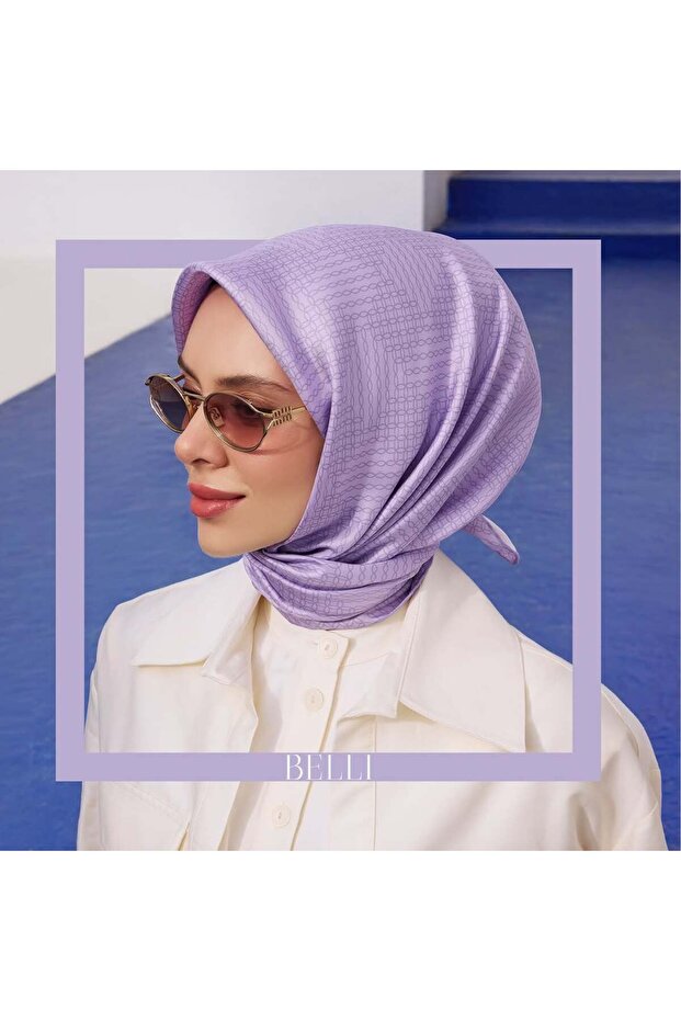 وشاح حريري نقي بنمط هندسي أرجواني - KVS0783