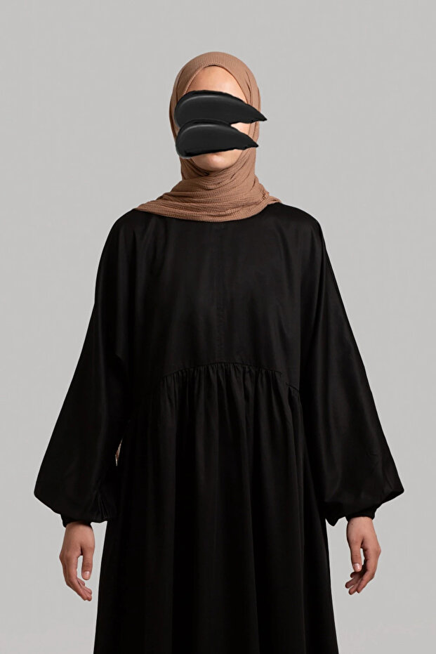 Basic Pamuk Saten Elbise - Siyah - 2