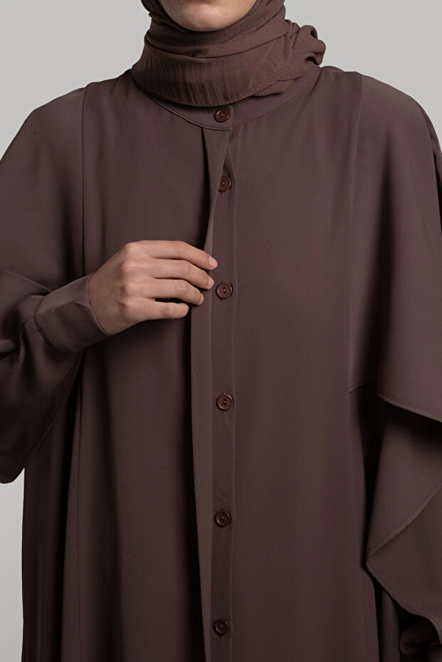 فستان بأكمام واقية من الرياح - بني غامق - 5