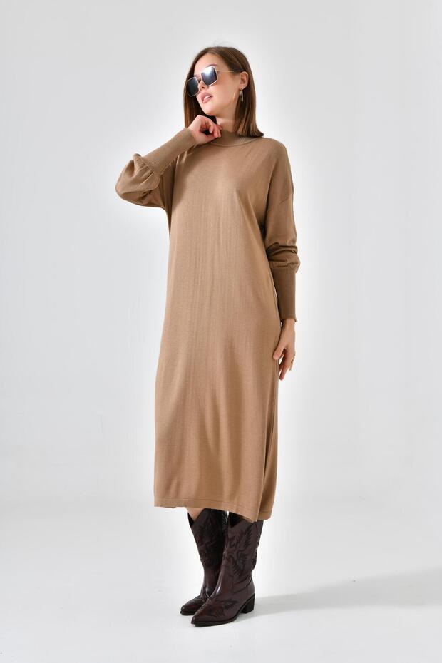 Kadın DÜz Basic Tunik Beige - 3