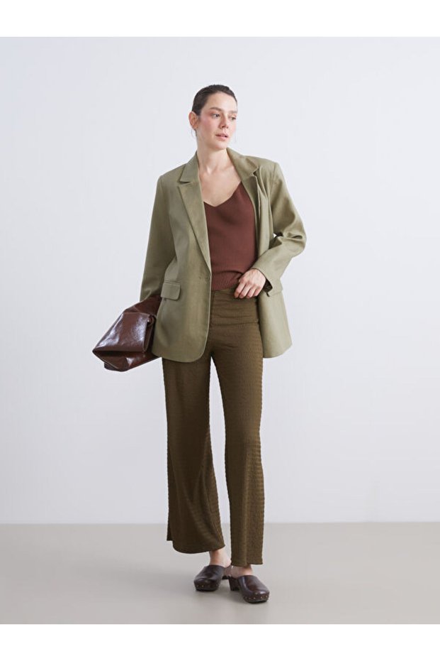 Elastic Waist Textured Women's Trousers