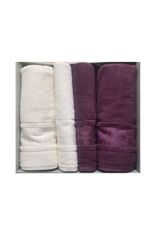 Blossom Havlu Seti Mürdüm - Krem Best Set - 1