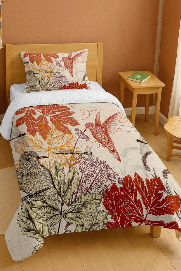 100% Cotton Bohemian Bush Birds Patterned Single Pike Set