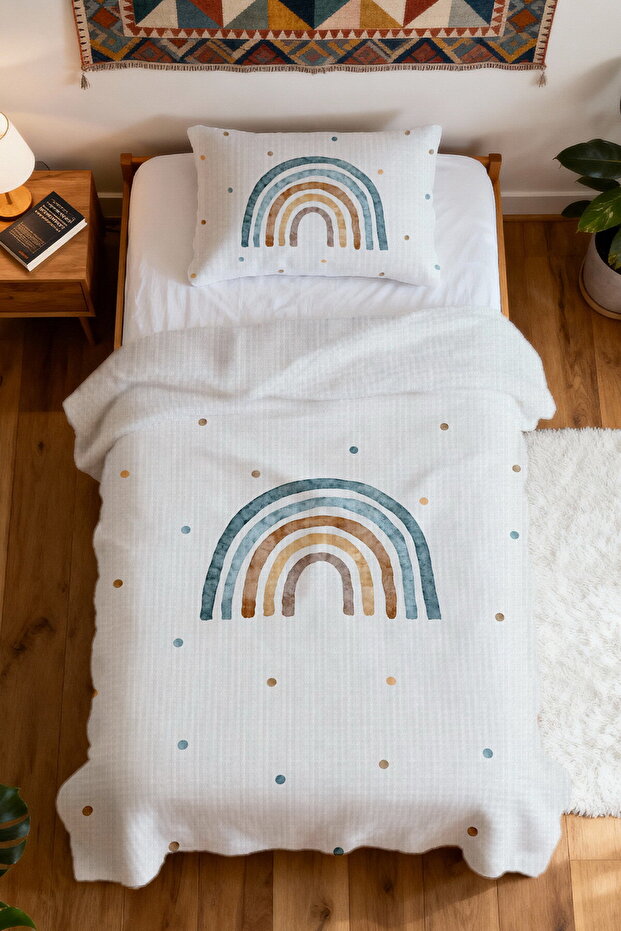 طقم بيكيه فردي بنمط قوس قزح أزرق مصنوع من القطن بنسبة 100% - 4