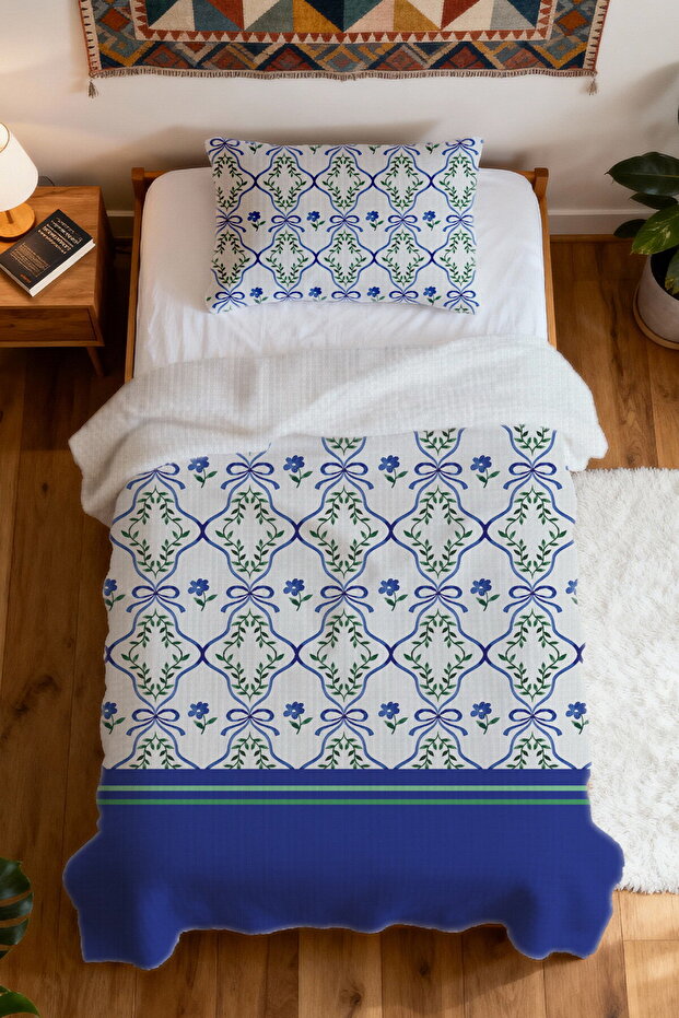 طقم بيكيه فردي بنمط حدودي أزرق حنيني مصنوع من القطن بنسبة 100% - 4