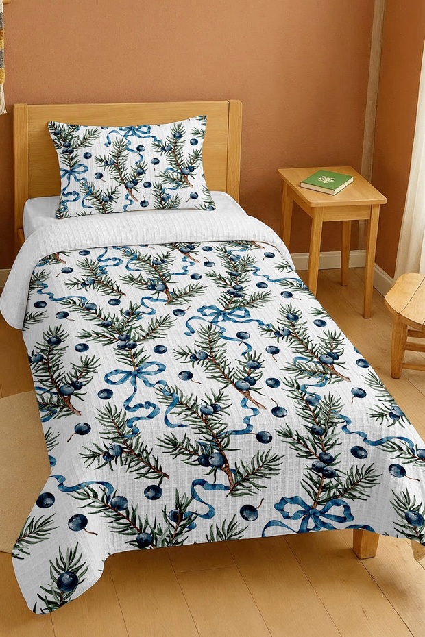 100% Cotton Blue Fruit Pine Pattern Twin Set