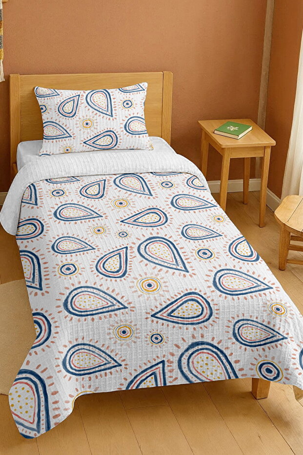 100% Cotton Blue-Coral Paisley Patterned Single Pike Set
