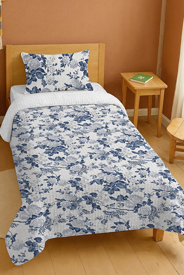 100% Cotton Midnight Blue Spring Patterned Single Pique Set