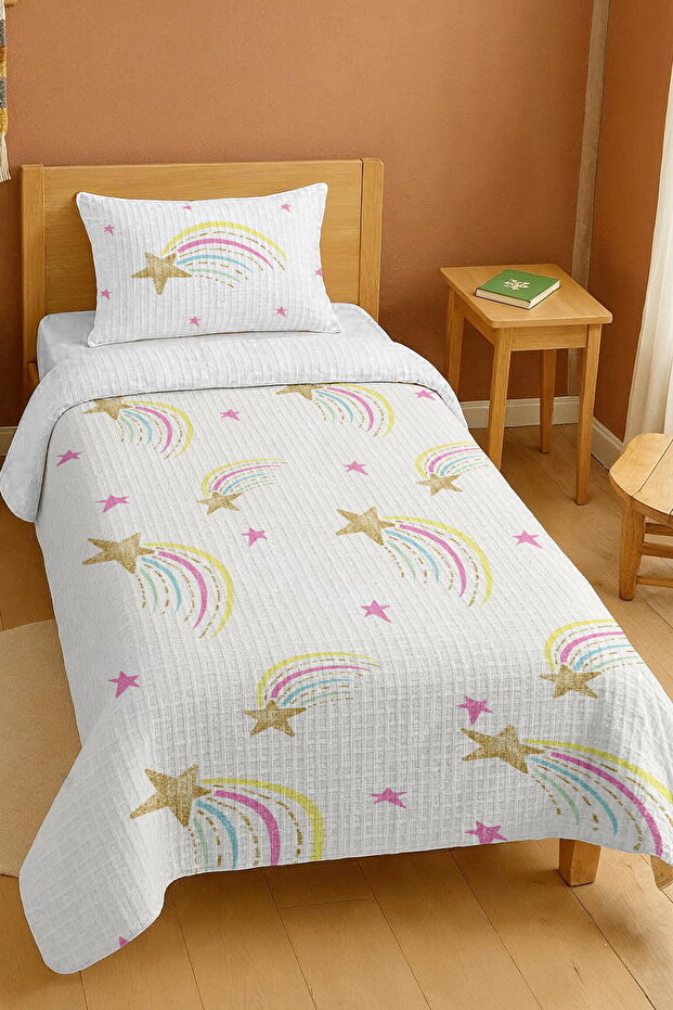 100% Cotton Gold Glitter Shooting Stars Patterned Single Pike Set