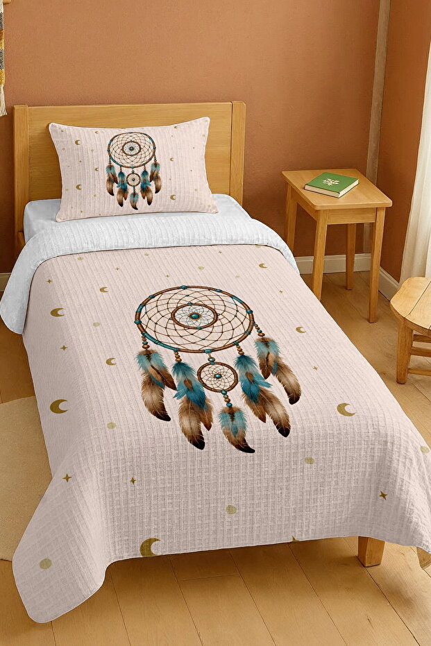 100% Cotton Cream Dreamcatcher Patterned Single Pique Set