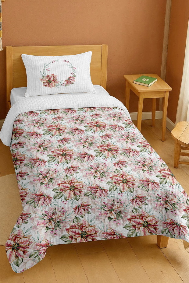 100% Cotton Rose Sparkle Designed Single Blanket Set