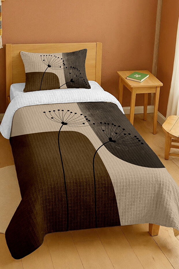 100% Cotton Brown Dandelion Print Single Bedspread Set