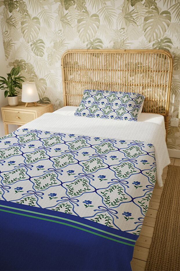 طقم بيكيه فردي بنمط حدودي أزرق حنيني مصنوع من القطن بنسبة 100% - 5