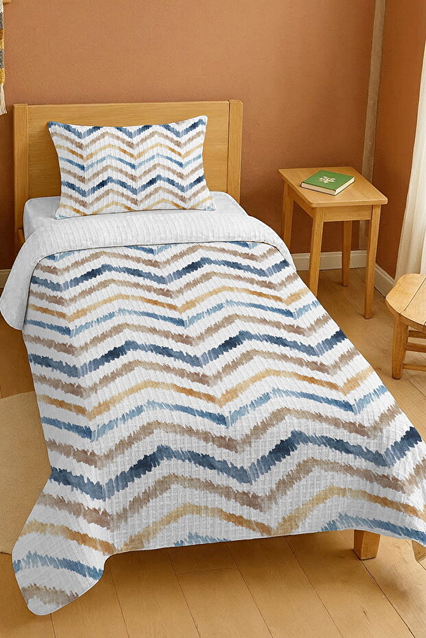 100% Cotton Navy Blue Yellow Watercolor Zigzag Patterned Single Pike Set