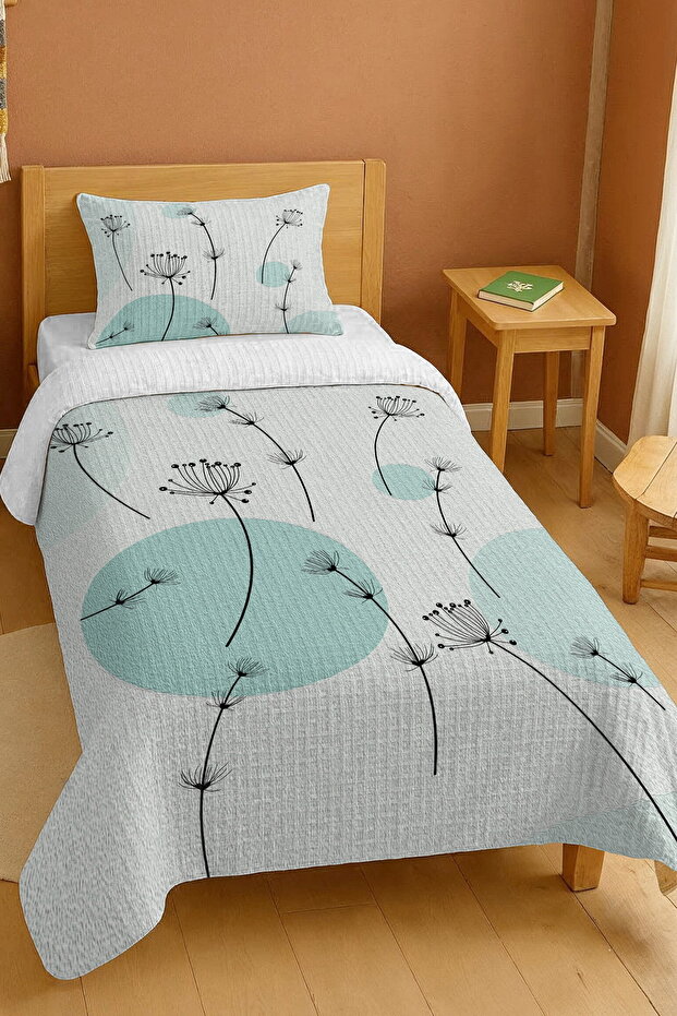 100% Cotton Blue Moon and Dandelion Patterned Single Blanket Set