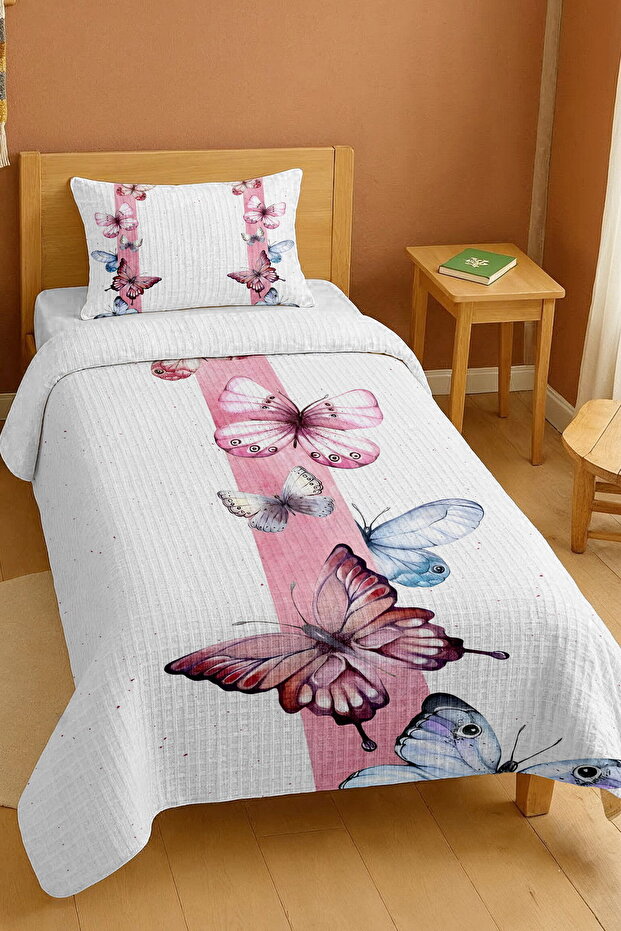 100% Cotton Pink Striped Butterfly Dream Patterned Single Pique Set