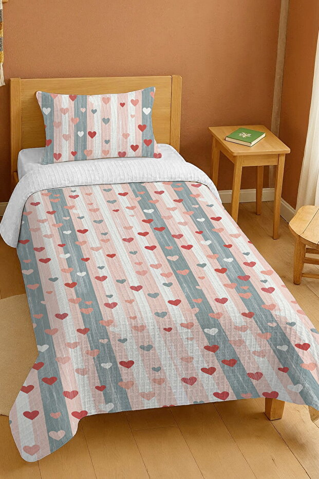 100% Cotton Heart Rain Patterned Single Pique Set