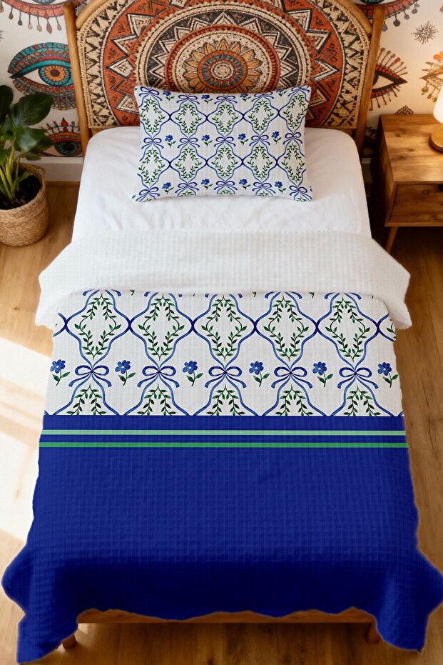 طقم بيكيه فردي بنمط حدودي أزرق حنيني مصنوع من القطن بنسبة 100% - 2