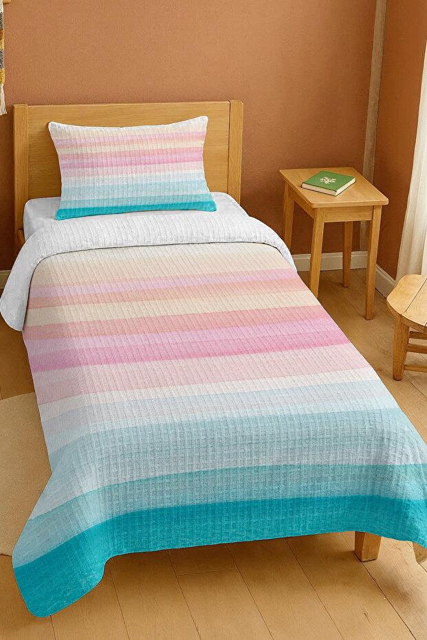 100% Cotton Sunset Pastel Stripes Patterned Single Pique Set