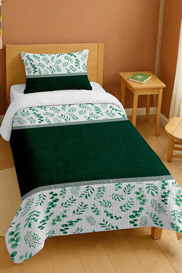 100% Cotton Green Jute Eucalyptus Leaves Patterned Single Pike Set