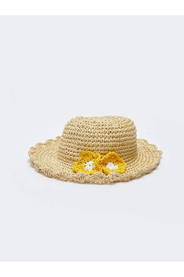 Lcw Baby Beige 3D Flower Detailed Baby Girl Straw Hat