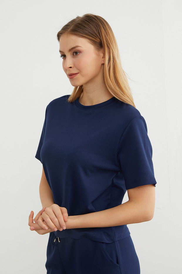 Basic Bisiket Yaka Modal Tişört - 5