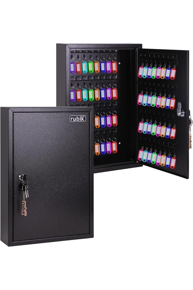64-Key Cabinet Metal Key Storage Wall Lock Box RB64SK (Black)