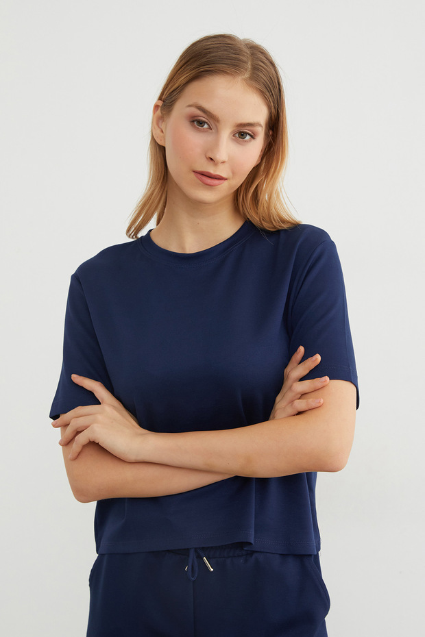 Basic Bisiket Yaka Modal Tişört - 1