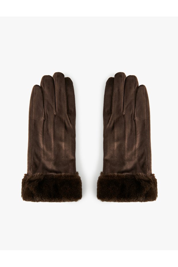 Suede Look Gloves with Faux Fur Detail