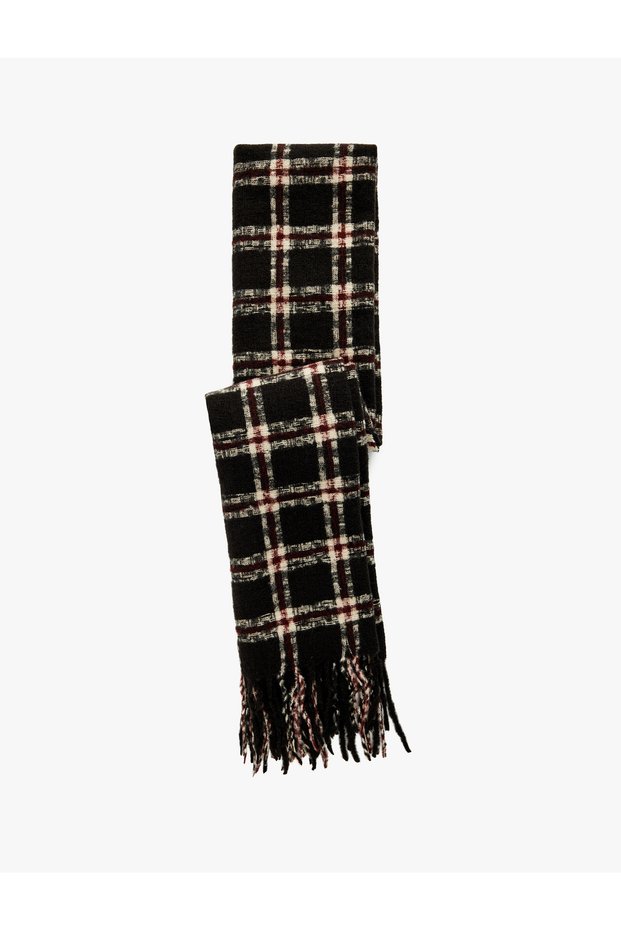 Tasseled Plaid Long Scarf