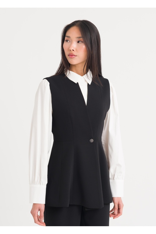 Peplum Düğmeli Yelek - 5