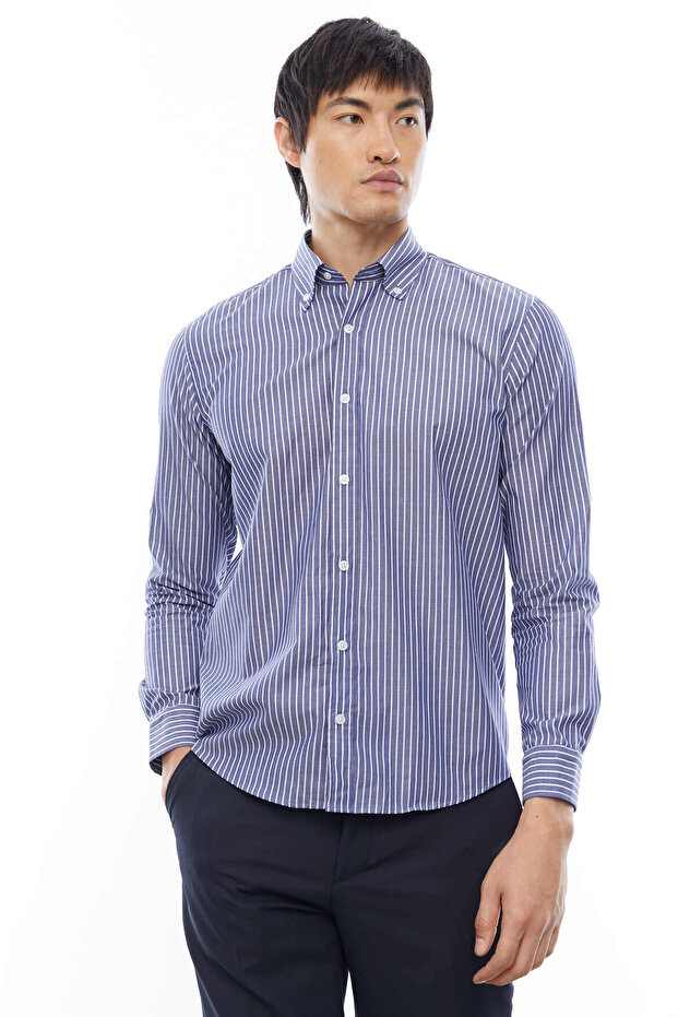 Kalın Çizgili Regular Gömlek - 3