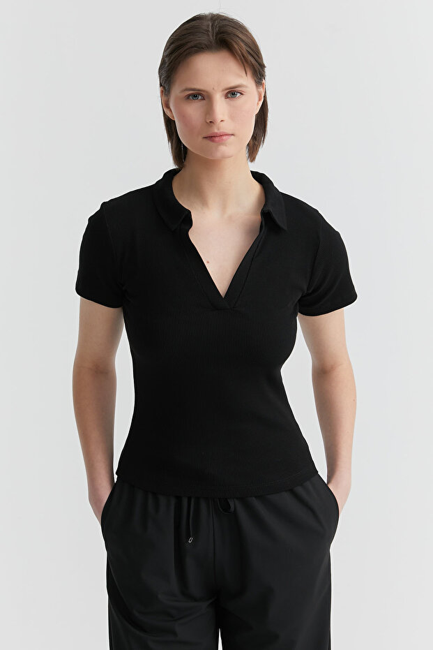 Kadın Basic Polo Yaka T-shirt - 1