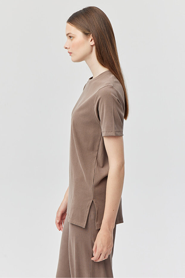 Kadın İnce Fitilli Basic T-shirt - 3