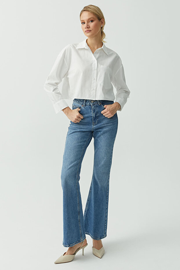 Kadın Cepli Crop Gömlek - 6