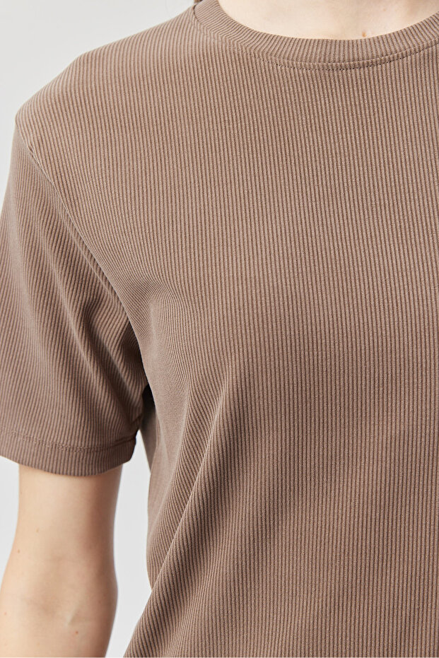 Kadın İnce Fitilli Basic T-shirt - 6