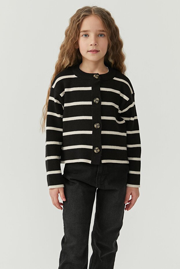 Girl's Crew Neck Buttoned Knitwear Cardigan