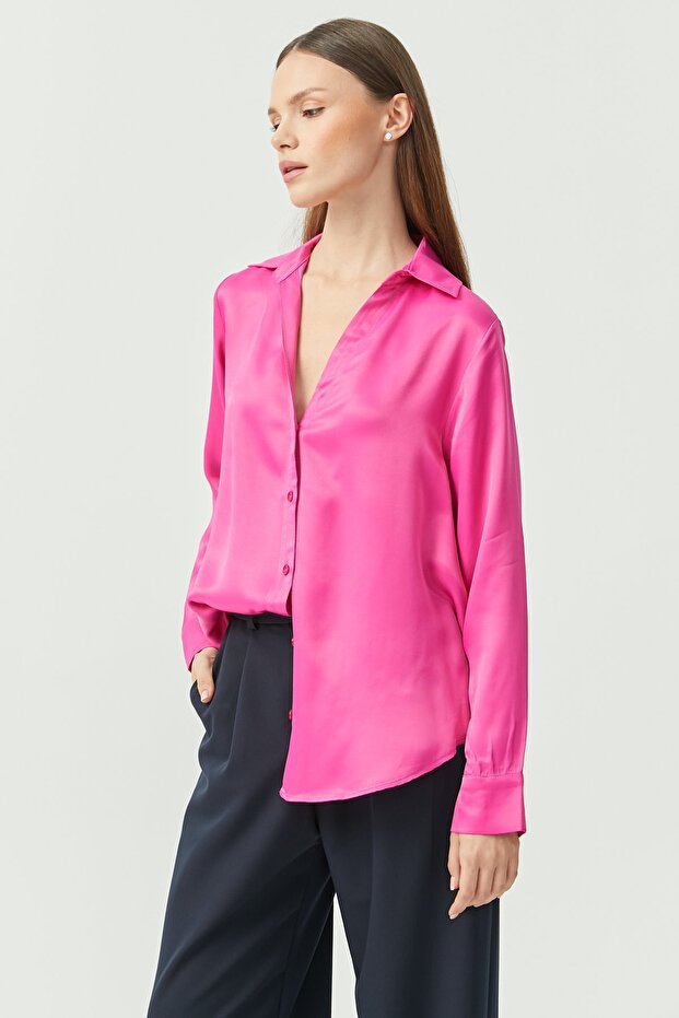 Kadın Basic Saten Gömlek - 2