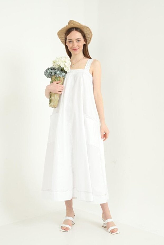 White Strap Pocket Dress