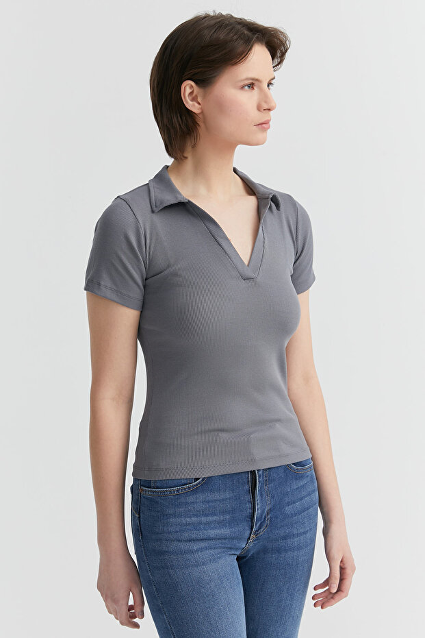 Kadın Basic Polo Yaka T-shirt - 4