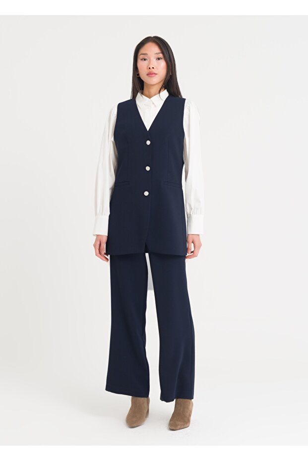 Düğmeli Uzun Yelek - 3