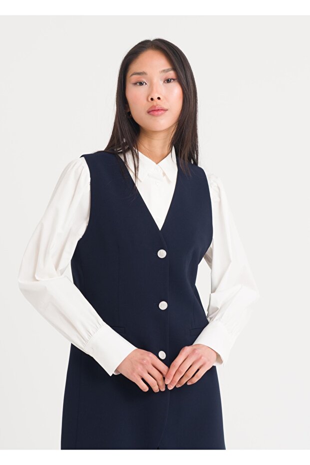 Düğmeli Uzun Yelek - 6