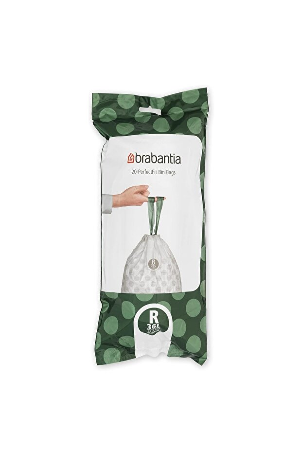 PerfectFit Bin Liners Size R (36 L) – 20 Bags | Extra-Strong Drawstring Trash Bags, White