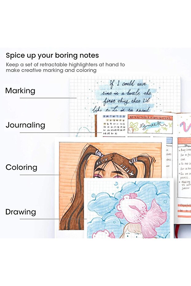 WRITECH 12-Color Retractable Highlighters (Neon + Pastel) - Chisel Tip, No-Smear - 8